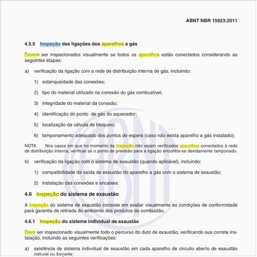 Como deve ser feita a inspeção de aparelhos de exaustão?