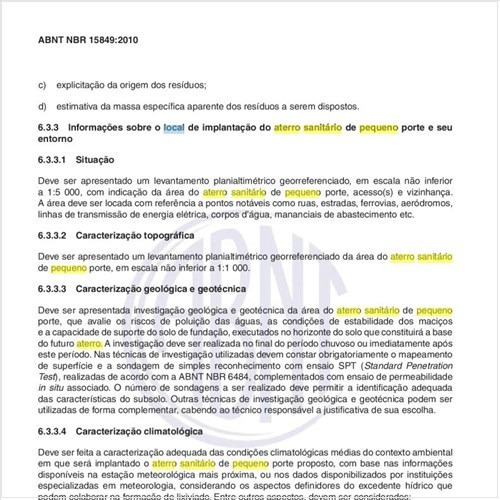 Quais as caracterizações importantes sobre o local do aterro sanitário de pequeno porte?