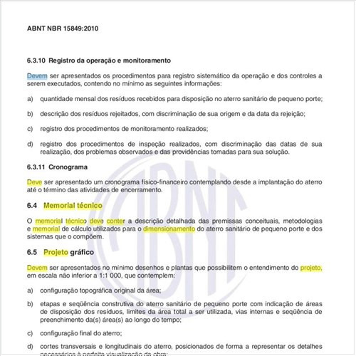 O que deve conter o memorial técnico e o projeto gráfico do aterro?