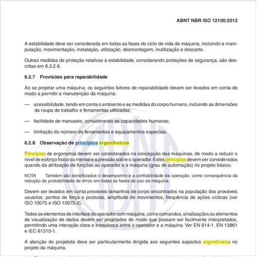 Princípios ergonômicos e perigos elétricos em máquinas.