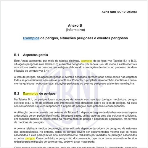 Exemplos de perigos.