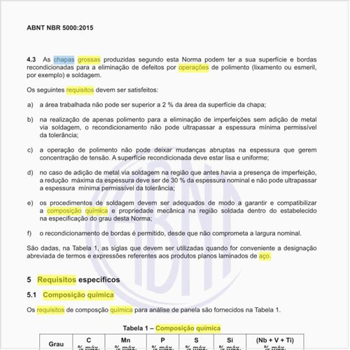 Quais os requisitos de composição química das bobinas e chapas grossas de aço de baixa liga e alta resistência mecânica?
