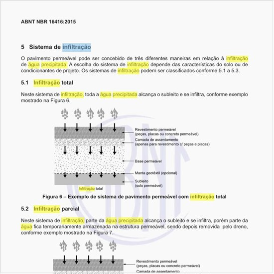 Como deve ser concebida a infiltração de água precipitada em pavimentos permeáveis?