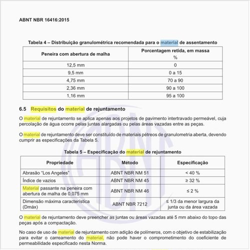 Quais os requisitos do material de rejuntamento?