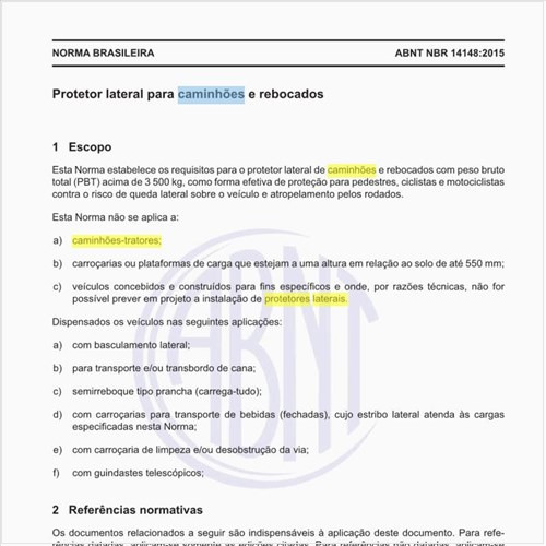 Quais as dimensões recomendadas para os protetores laterais para caminhões e rebocados?