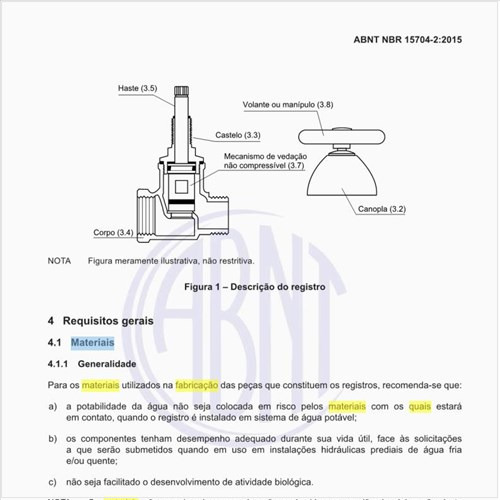 Quais os materiais metálicos recomendados para a fabricação dos registros?