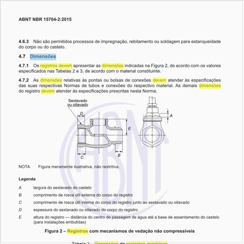 Quais as dimensões que os registros metálicos e não metálicos devem ter?
