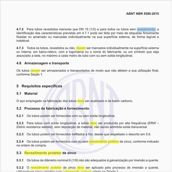 Qual deve ser a composição química do revestimento protetor de zinco?