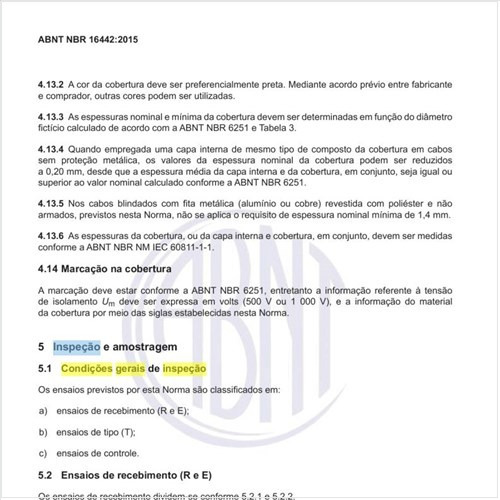 Quais as condições gerais de inspeção desses cabos?