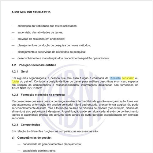 O que é chamado de “Analista sensorial” ou “Líder do painel”?