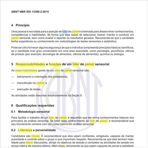 Quais as responsabilidades e funções de um líder de painel sensorial?
