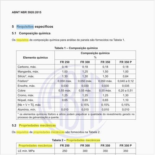 E quais os requisitos de propriedades mecânicas para esses mesmos produtos?