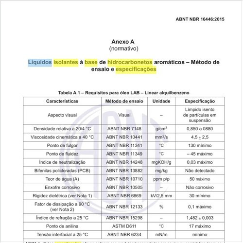Quais as especificações dos líquidos isolantes à base de hidrocarbonetos aromáticos?