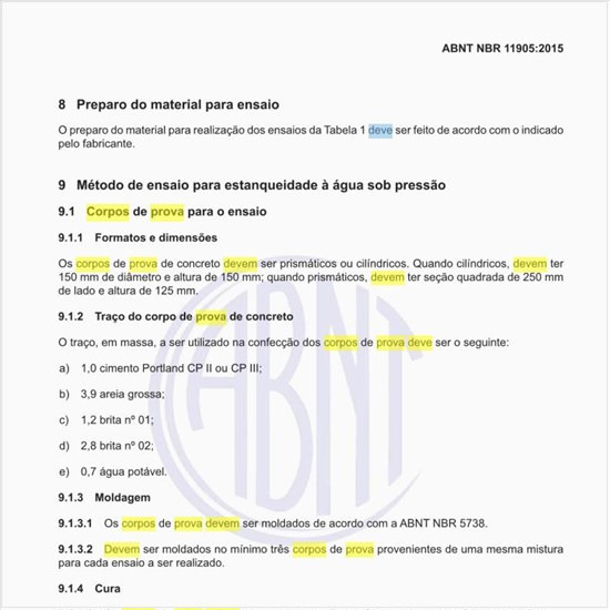 Como deve ser preparados os corpos de prova para o ensaio?