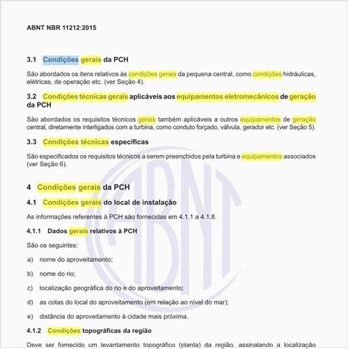 Quais as condições técnicas gerais para os equipamentos eletromecânicos de geração da PCH?