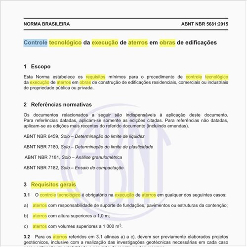 Quais os requisitos gerais para controle tecnológico da execução de aterros em obras de edificações?