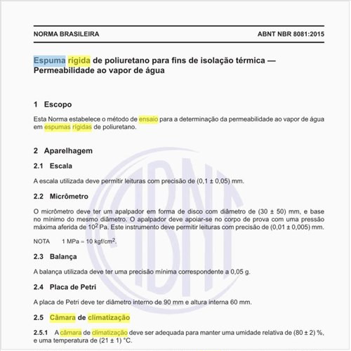 Quais os requisitos da câmara de climatização para o ensaio da espuma rígida de poliuretano?