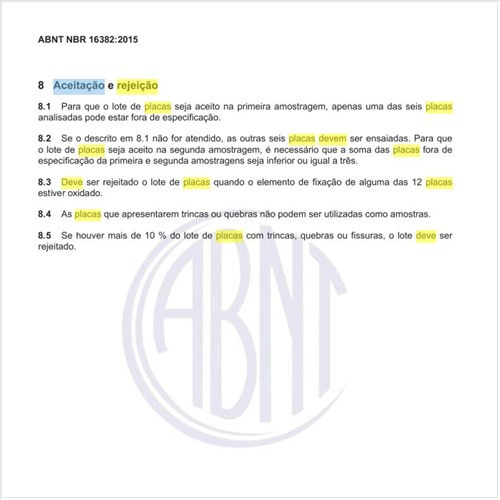 Como deve ser a aceitação e a rejeição das placas de gesso para forro?