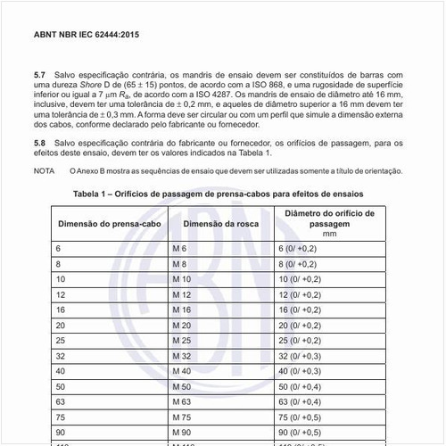 Quais os valores dos orifícios de passagem dos prensa-cabos?