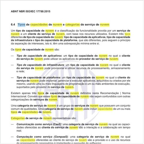 Quais os tipos de capacidades de nuvem e as categorias de seu serviço?