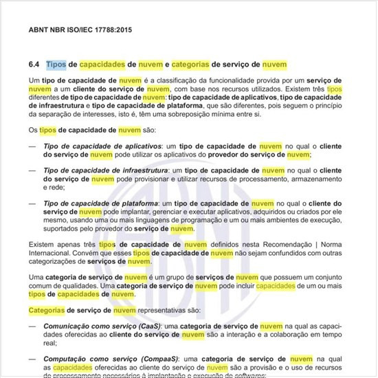 Quais os tipos de capacidades de nuvem e as categorias de seu serviço?