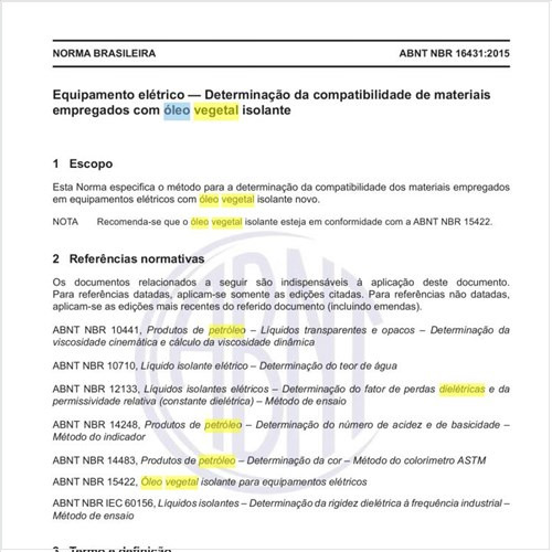 Quais os requisitos gerais da variação das propriedades elétricas do óleo vegetal isolante?