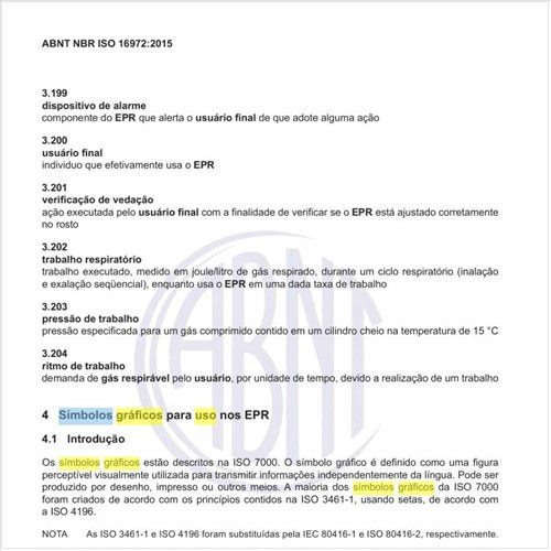 Quais os símbolos gráficos para uso nos Equipamentos de Proteção Respiratória (EPR)?