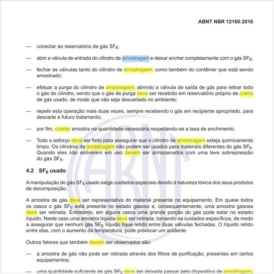 Como deve ser feita a amostragem em SF6 usado?