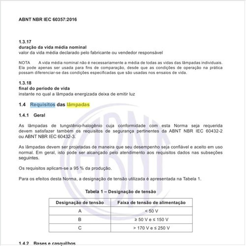 Quais os requisitos gerais das lâmpadas halógenas de tungstênio?
