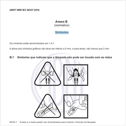 Quais os símbolos que indicam que essas lâmpadas não podem ser tocadas com as mãos?