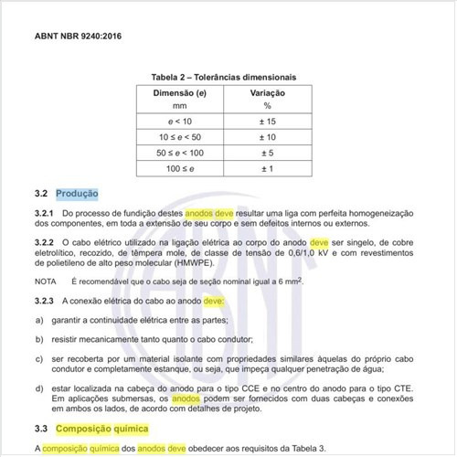 Como deve ser a produção e composição química dos anodos de ferro-silício-cromo?