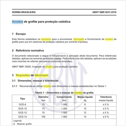 Quais os requisitos de fabricação dos anodos de grafite?