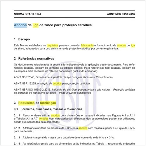 Quais os requisitos de fabricação dos anodos de liga de zinco?