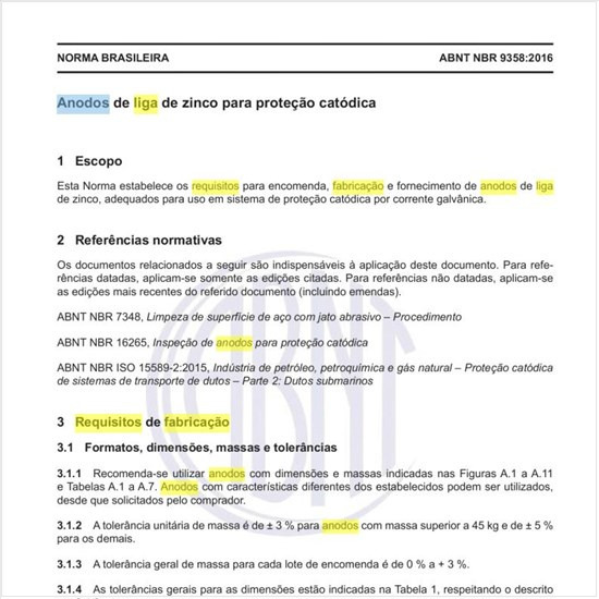 Quais os requisitos de fabricação dos anodos de liga de zinco?