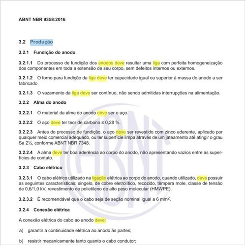 Como deve ser a produção e a composição química dos anodos de liga de zinco?
