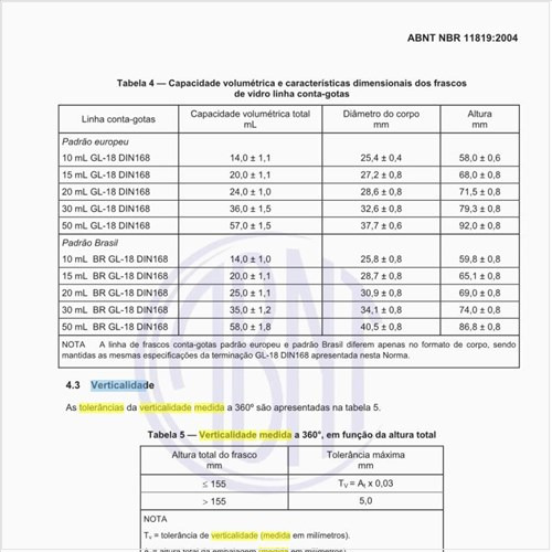 Quais as tolerâncias da verticalidade medida a 360º?