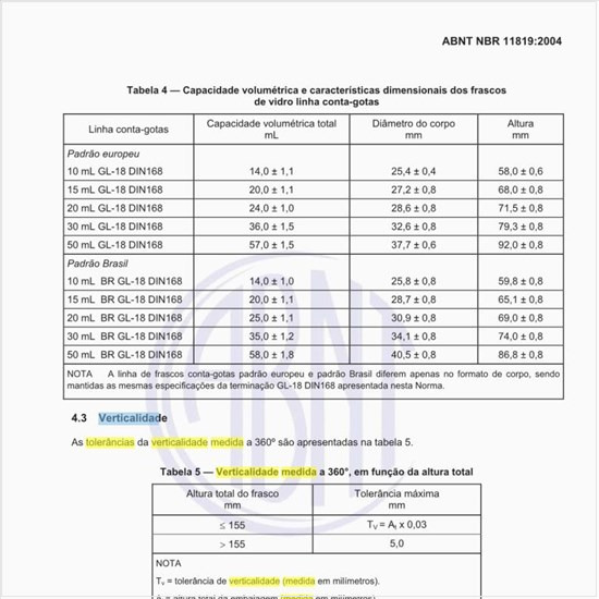Quais as tolerâncias da verticalidade medida a 360º?
