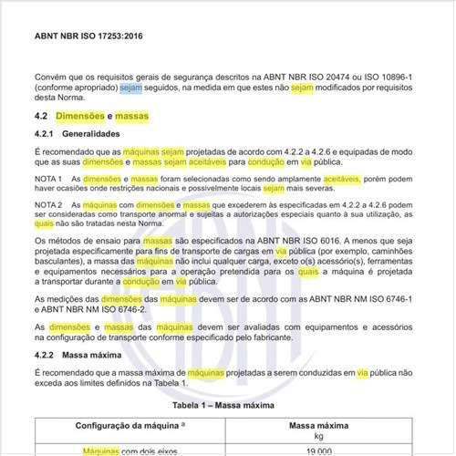Quais as dimensões e as massas das máquinas que sejam aceitáveis para condução em via pública?