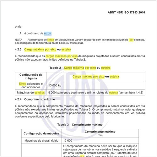 Qual a carga máxima por eixo ou esteira dessas máquinas?