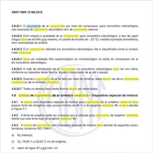 O que deve conter uma central de suprimento de ar comprimido medicinal com compressor?