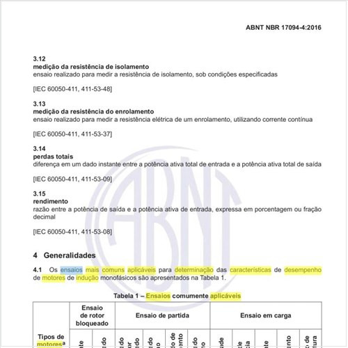 Quais os ensaios mais comuns aplicáveis para determinação das características de desempenho de motores de indução monofásicos?