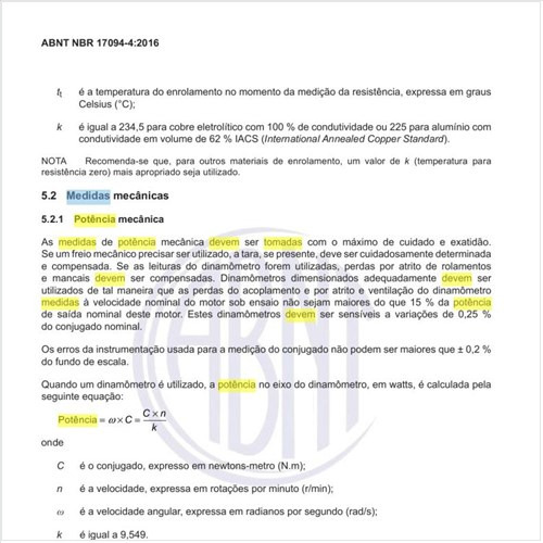 Nos ensaios, como devem ser tomadas as medidas de potência mecânica?