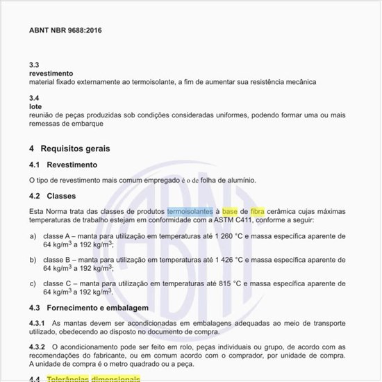 Quais as tolerâncias dimensionais termoisolantes à base de fibra cerâmica?