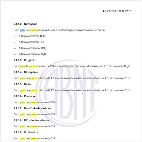 Qual o grau de pureza do nitrogênio?
