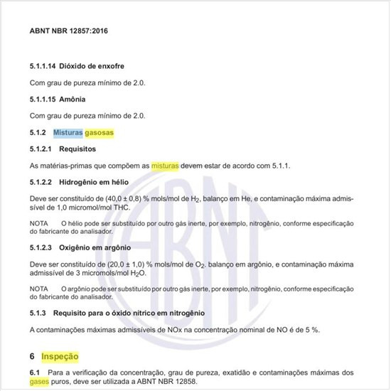 O que é recomendado para a inspeção de gases e misturas gasosas para utilização em laboratório de emissão veicular?