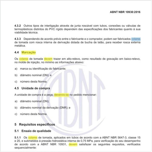 Como deve ser feita a marcação dos colares de tomada?