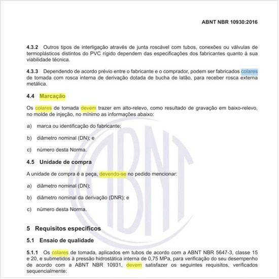 Como deve ser feita a marcação dos colares de tomada?