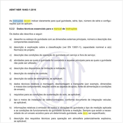 O que deve conter no manual de instruções para o operador de guindastes?