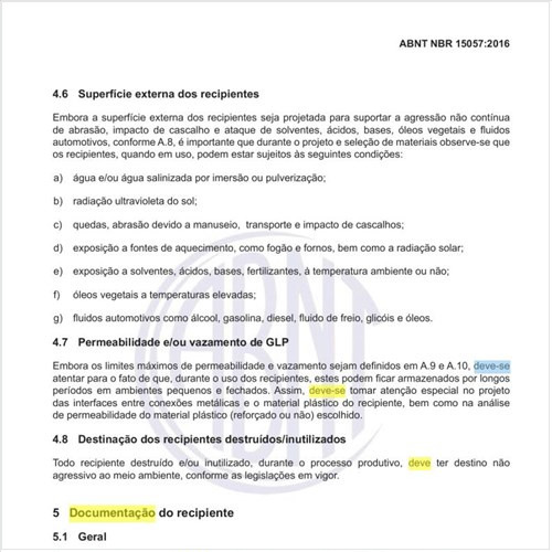 Como deve ser elaborada a documentação do recipiente?