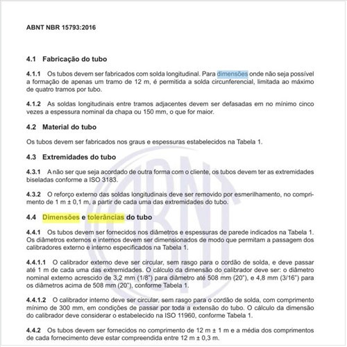 Quais as dimensões e as tolerâncias do tubo?